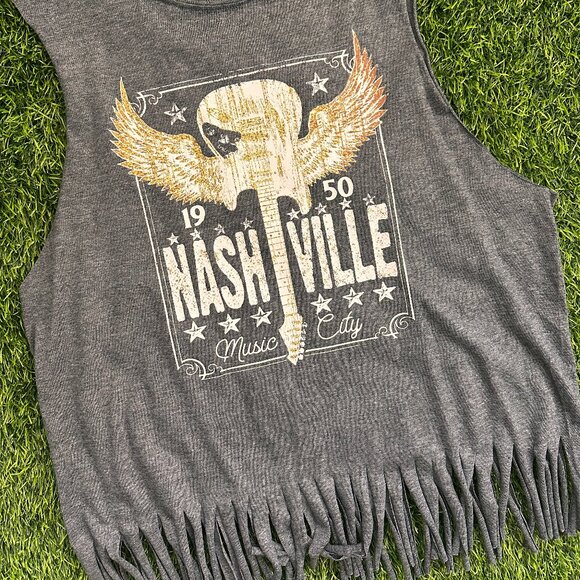🔴CLOSE OUT | Nashville Fringe Tank Dark Heather - Picture 1 of 6